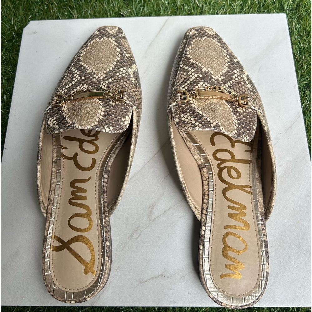 Sam Edelman mules slip on Evelan in Wheat Snake flats size 7.5 - Picture 1 of 15